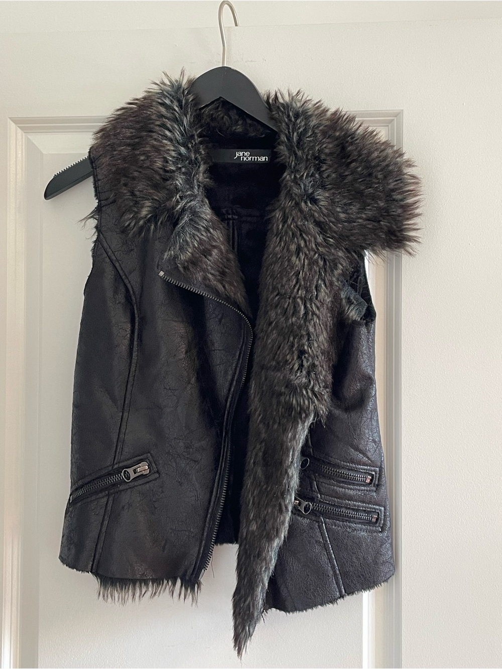 Black Faux Leather Vest with Faux Fur Trim